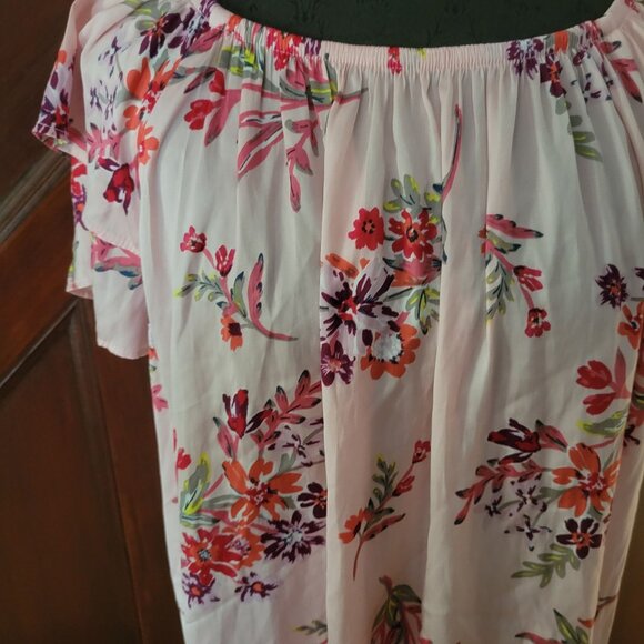 Womens Pink Floral Off-Shoulder Blouse 14 16 Terra & Sky Lightweight Top - Picture 3 of 7